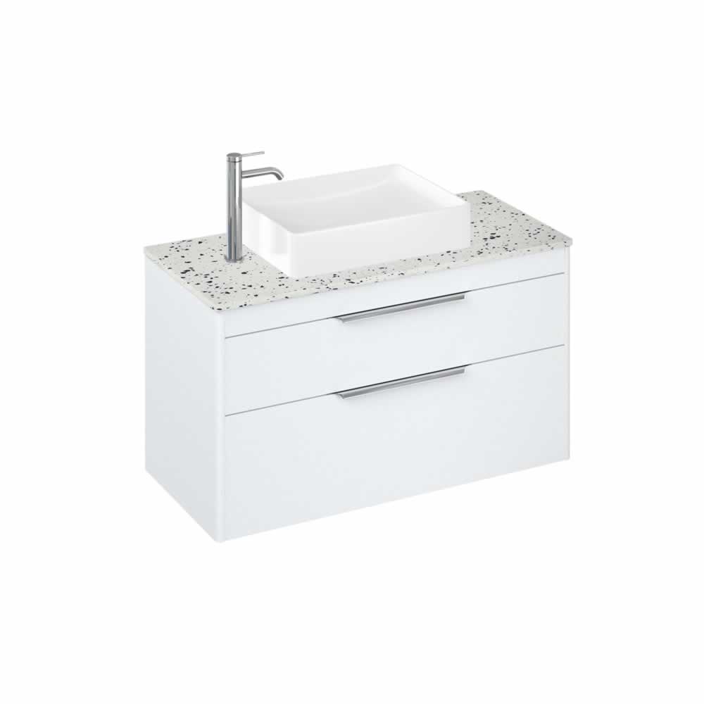 Shoreditch 100cm double drawer Matt White with Ice Blue Worktop and Quad Countertop Basin